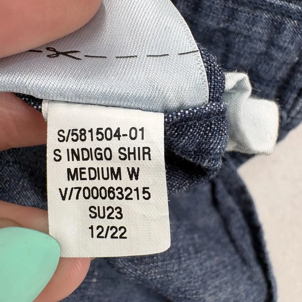 Banana Republic Shirt Mens Large Blue Chambray Short Sleeve Linen Standard Fit